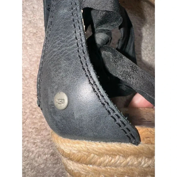 UGG Traci Espadrille Ankle Strap Wedge Sandals Black Women's Size 6 - Picture 8 of 9